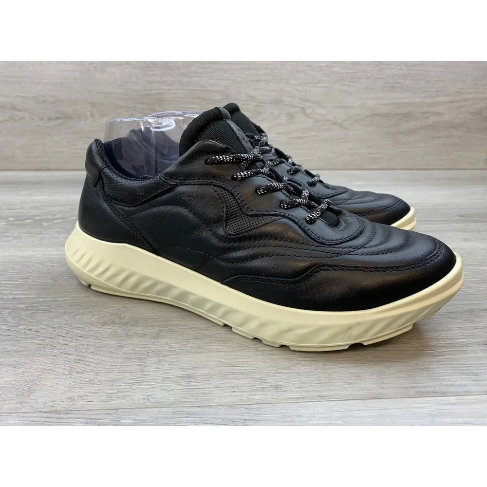 ECCO Women's Black Leather‎ Low Top Sneakers Comfort Shoes 38 EU 7-7.5 US